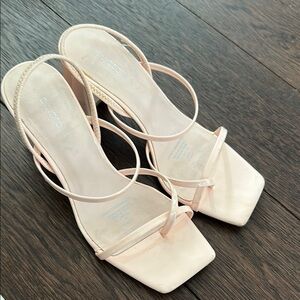 H&M Cream Square-Toe Heels with Modern Design